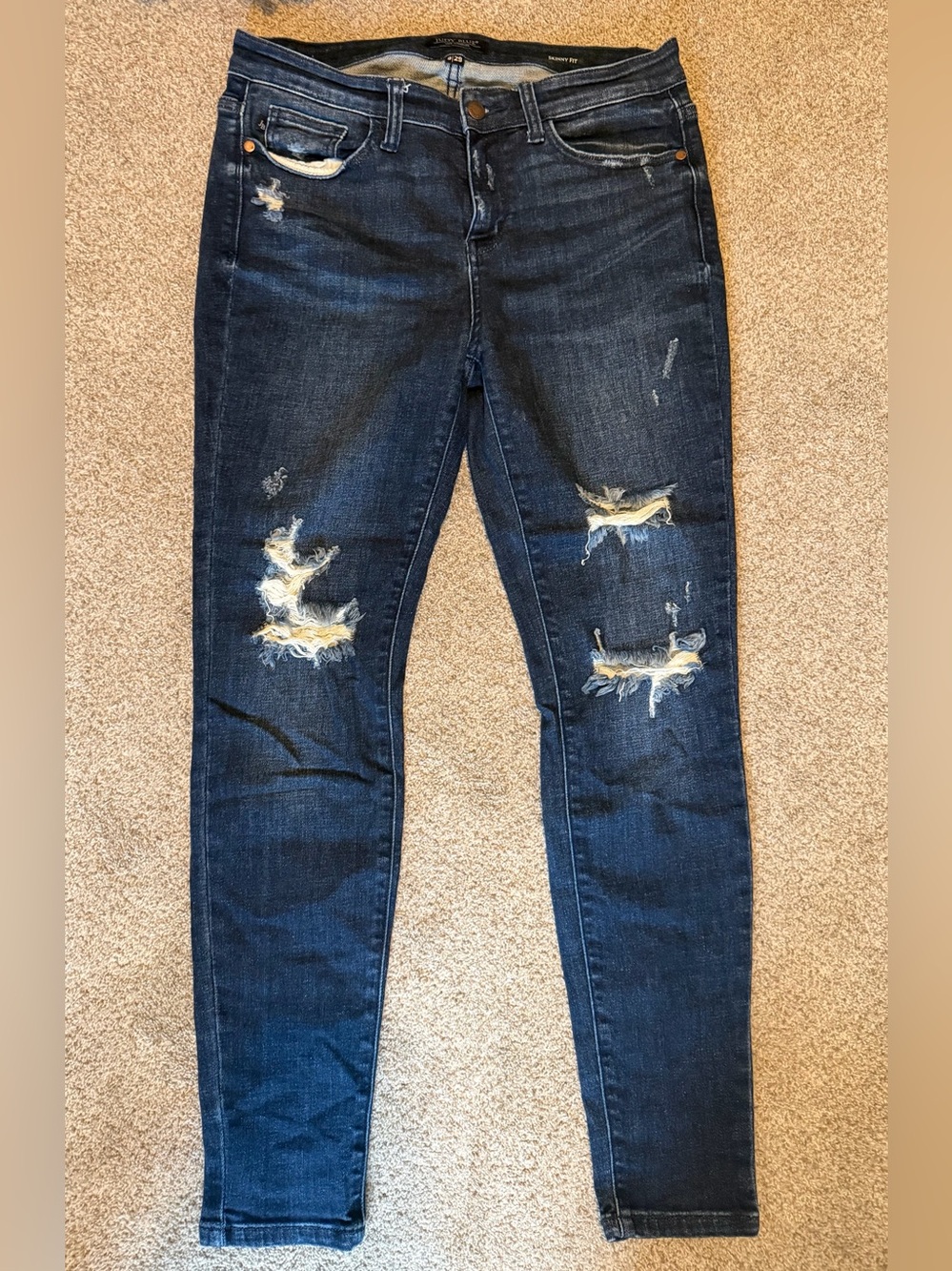 Judy Blue Dark Blue Distressed Skinny Jeans